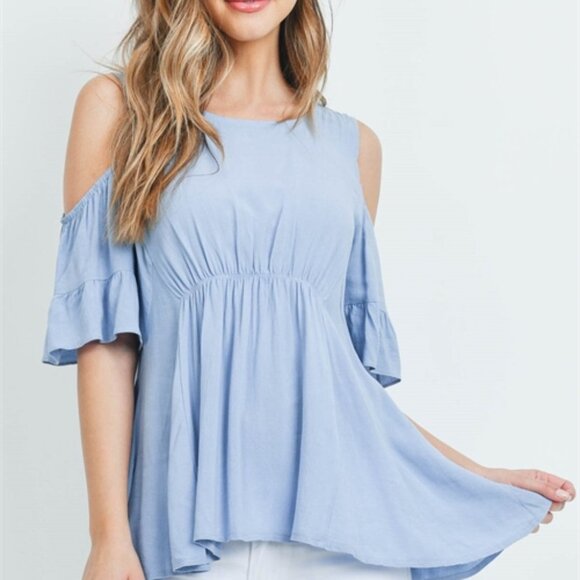 BLUE COLD SHOULDER TUNIC TOP - Picture 1 of 5